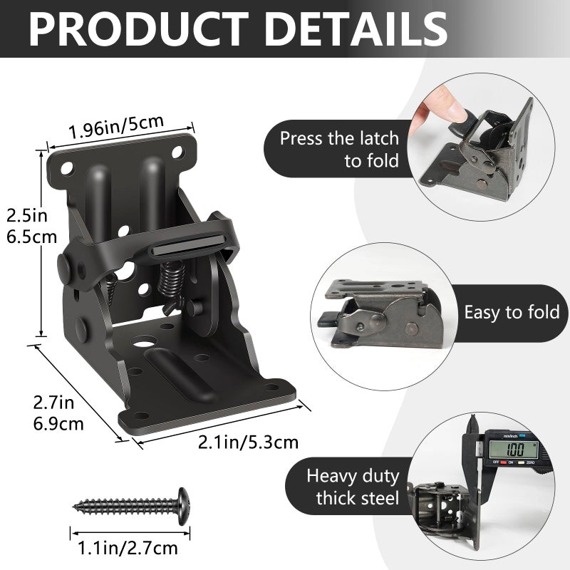 Spiglamm 8 Pack Folding Brackets, Self-Lock Hinge with Screws for Folding Table Legs, Lock Extension Support Bracket Bed Legs, Black - Image 2